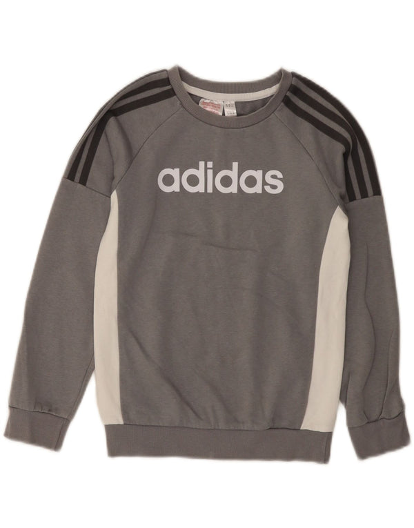Adidas Jungen Grafik-Sweatshirt-Pullover, 7–8 Jahre, graue Farbblock-Baumwolle