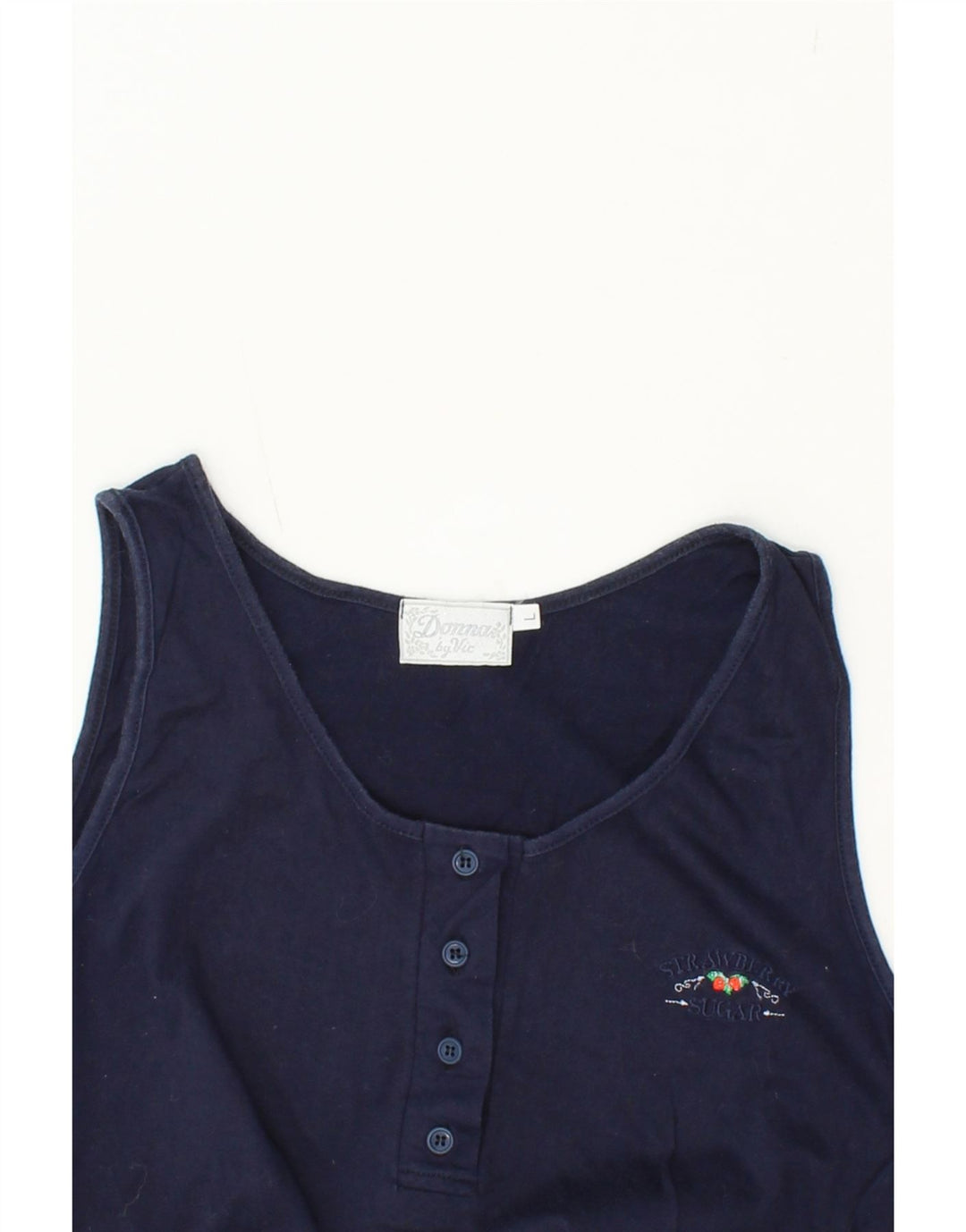 VINTAGE Womens Vest Top UK 14 Large Navy Blue Cotton Vintage Vintage and Second-Hand Vintage from Messina Hembry 