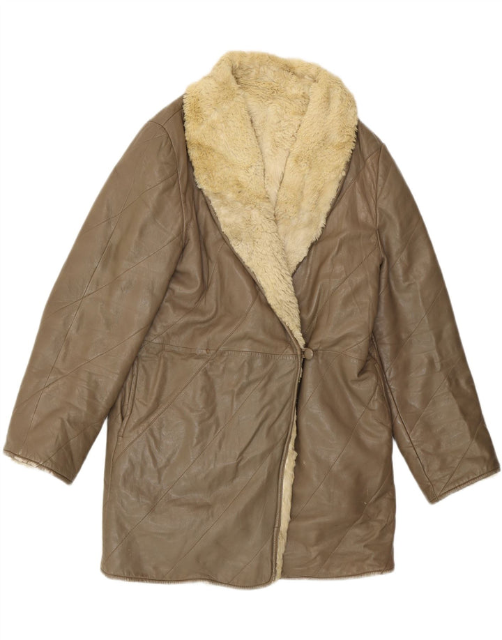 VINTAGE Womens Shearling Jacket UK 16 Large Green Vintage Vintage and Second-Hand Vintage from Messina Hembry 