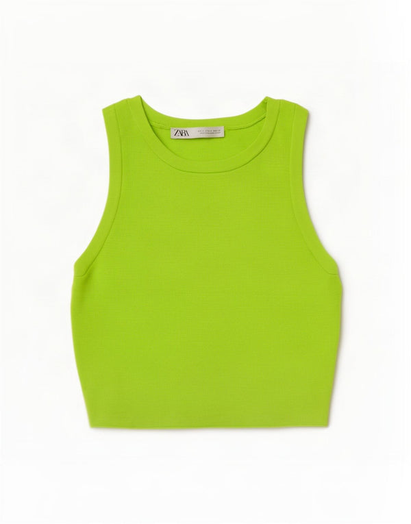 Zara Damen Crop Vest Top UK 8 Small Grüne Viskose