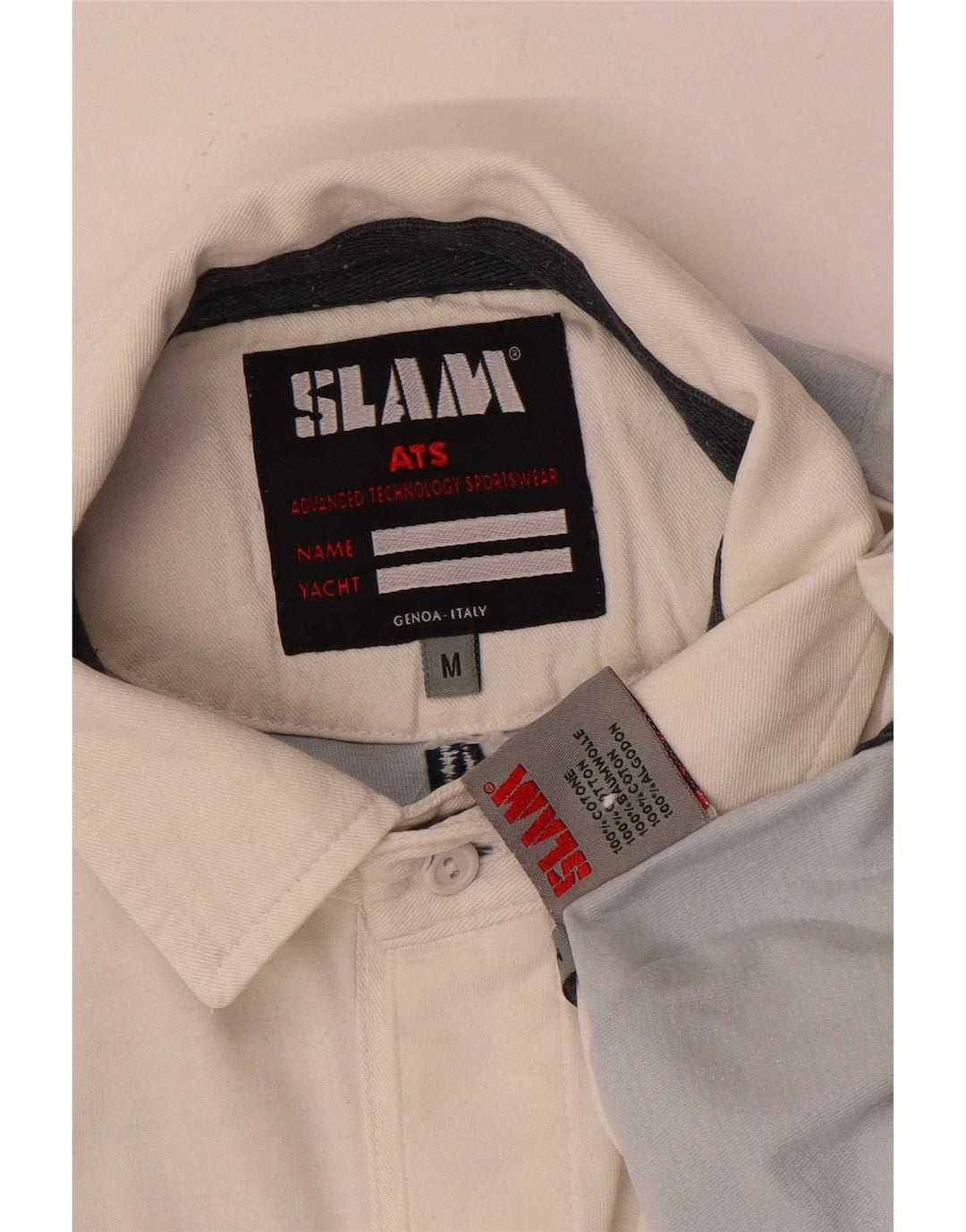 Slam Herren-Poloshirt mit Grafik, langärmelig, mittelweiß, Colourblock-Baumwolle