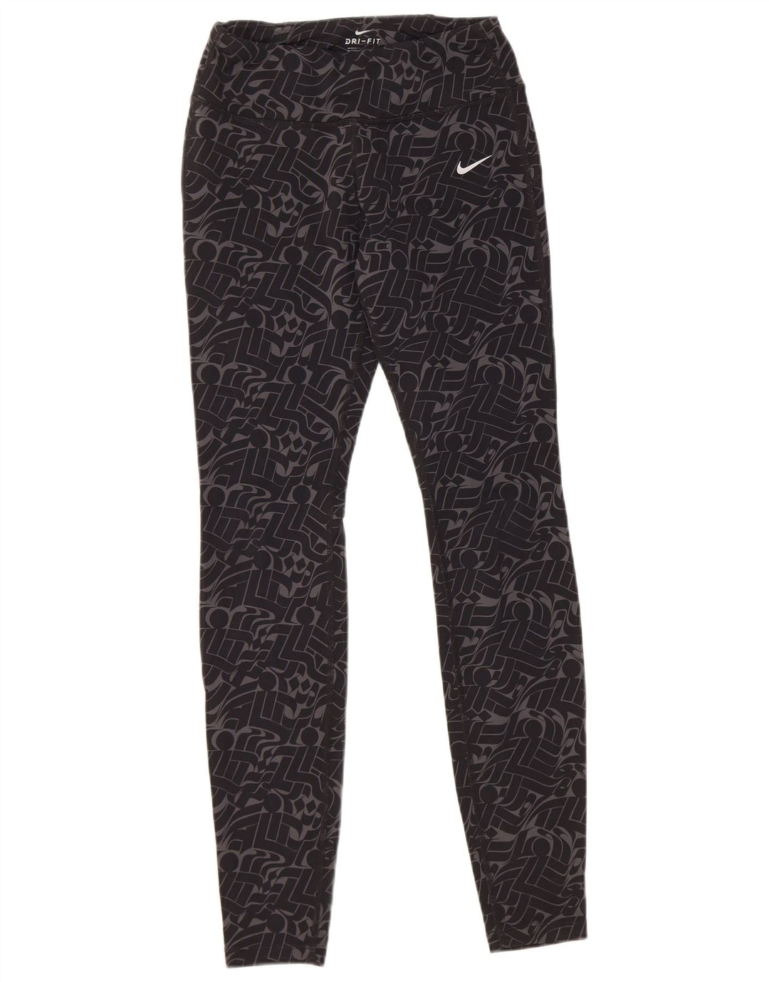 NIKE Damen Dri Fit Leggings UK 8 Kleines schwarzes geometrisches Nylon