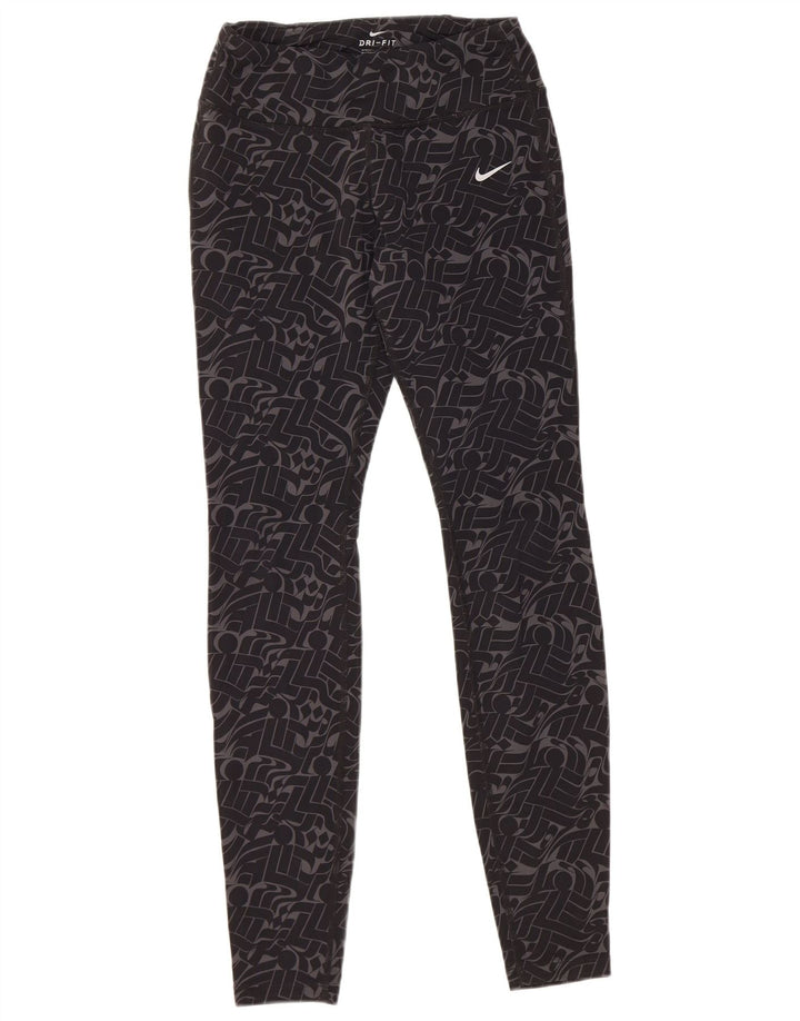 NIKE Damen Dri Fit Leggings UK 8 Kleines schwarzes geometrisches Nylon