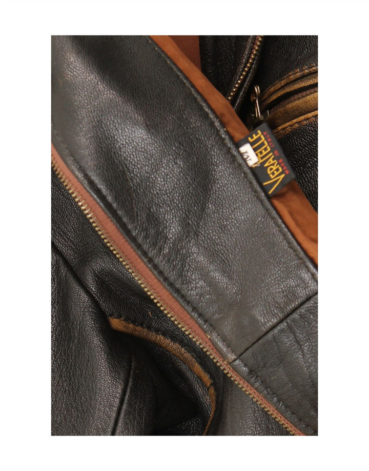 Vintage Herren Loose Fit Bomber Lederjacke UK 38 Mittelschwarzes Leder