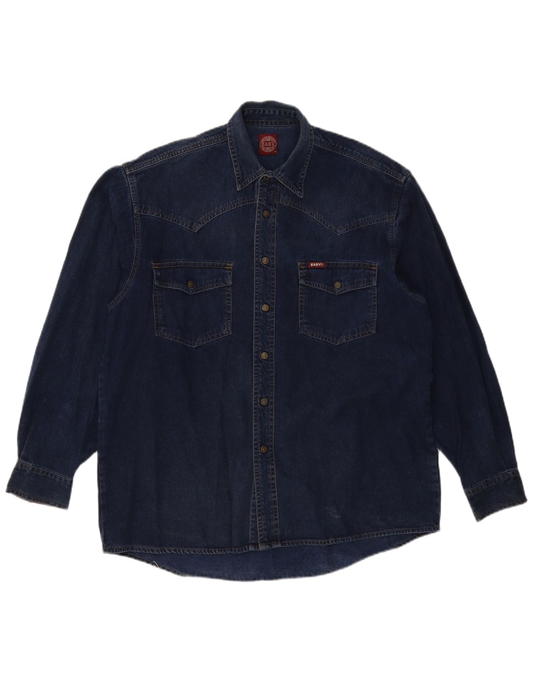 Easy Herren-Jeanshemd aus mittelblauer, marineblauer Baumwolle