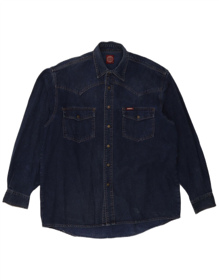 Easy Herren-Jeanshemd aus mittelblauer, marineblauer Baumwolle
