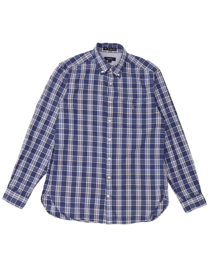 GANT Herren-Hemd mit normaler Passform, mittelblau karierte Baumwolle