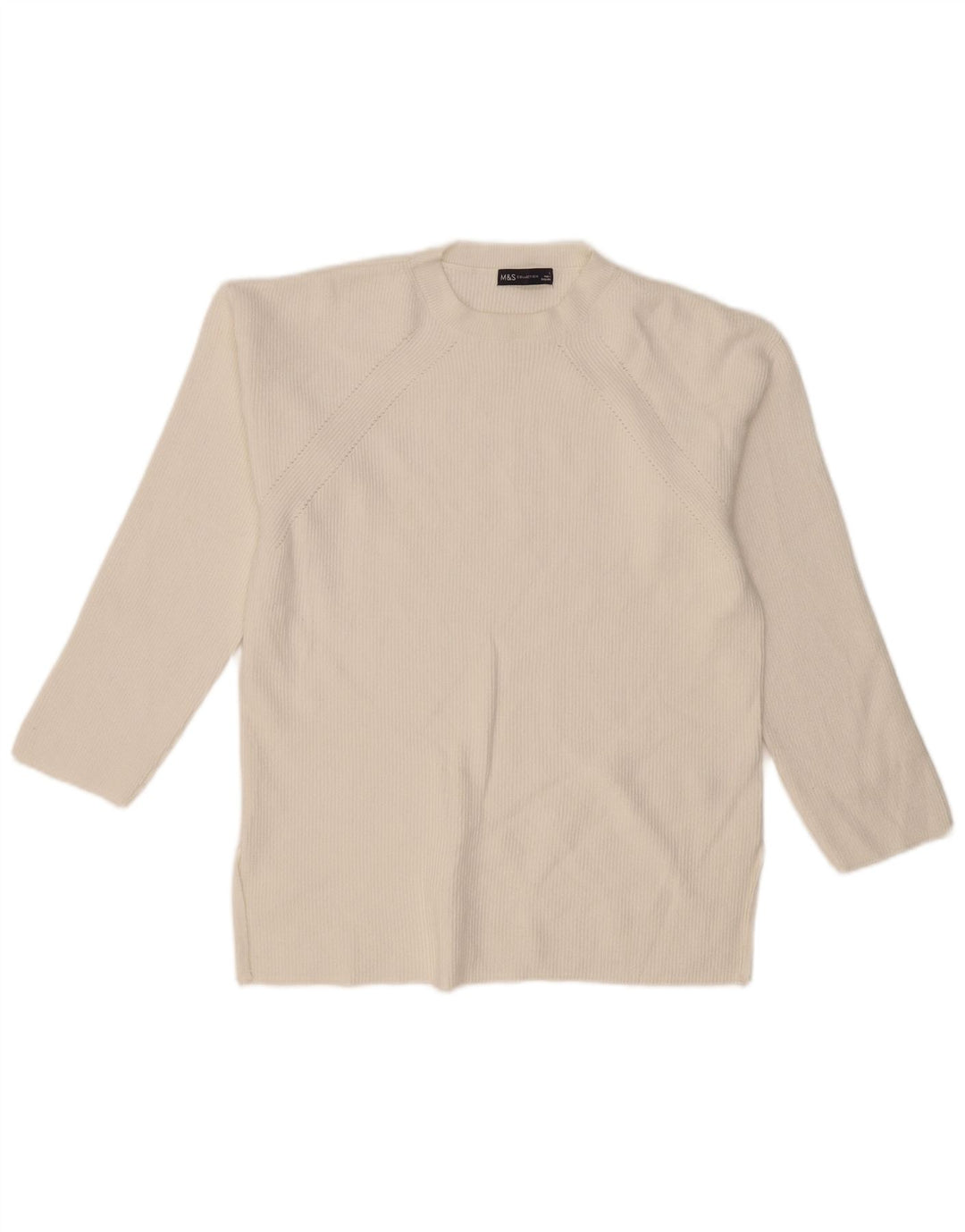 Marks & Spencer Damen-Pullover mit Rundhalsausschnitt, UK 16, Größe L, weiße Viskose
