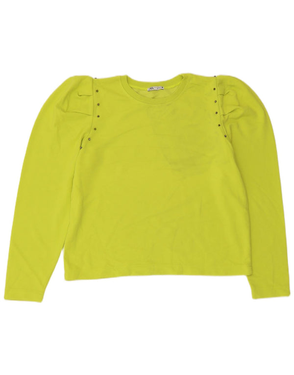Zara Damen Crop Sweatshirt Pullover UK 14 Mittelgrüne Baumwolle