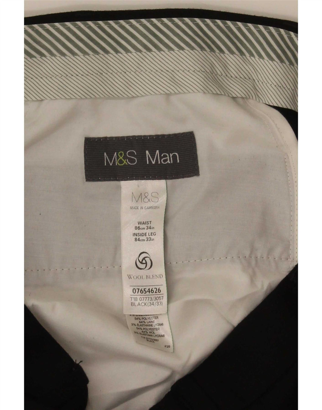 Gerade Herren-Anzughose von Marks & Spencer, W34, L33, Schwarz, Polyester