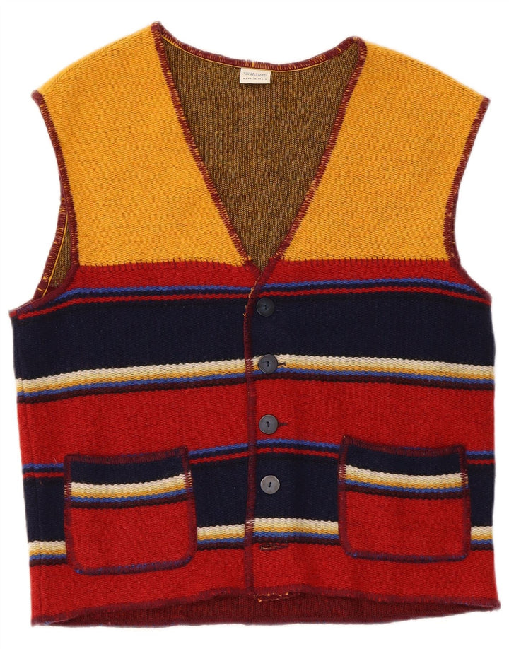 Benetton Herren-Cardigan, ärmellos, klein, mehrfarbig, gestreift, Wolle