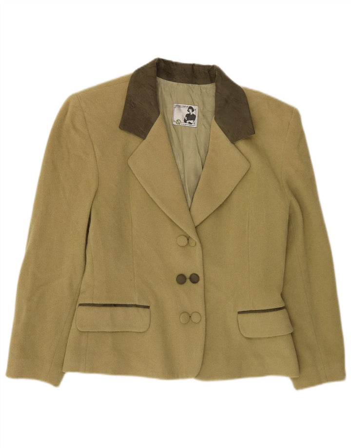 Vintage Damen Zweireiher Blazer Jacke UK 10 Kleine Khaki Wolle
