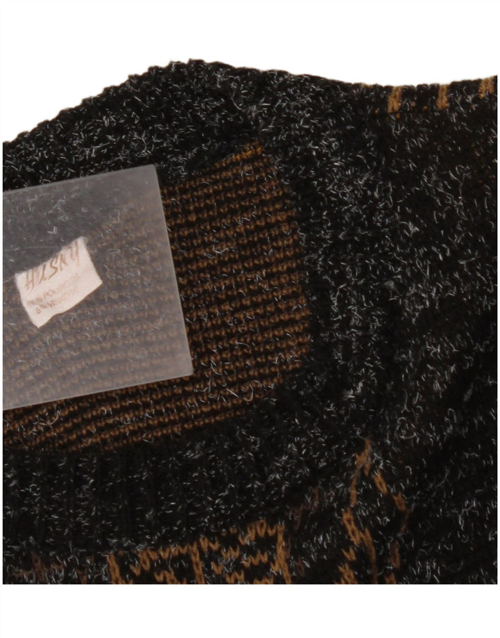 VINTAGE Damen Pullover mit grafischem Rundhalsausschnitt, Gr. 18, XL, Schwarz gefleckt