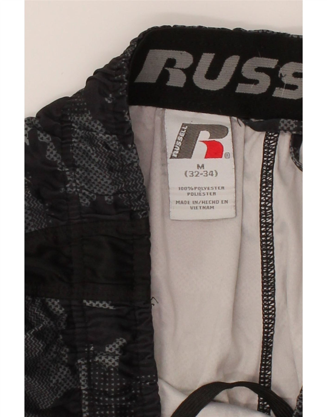 RUSSELL ATHLETIC Mens Dri-Power Sport Shorts Medium Black Camouflage Vintage Russell Athletic and Second-Hand Russell Athletic from Messina Hembry 