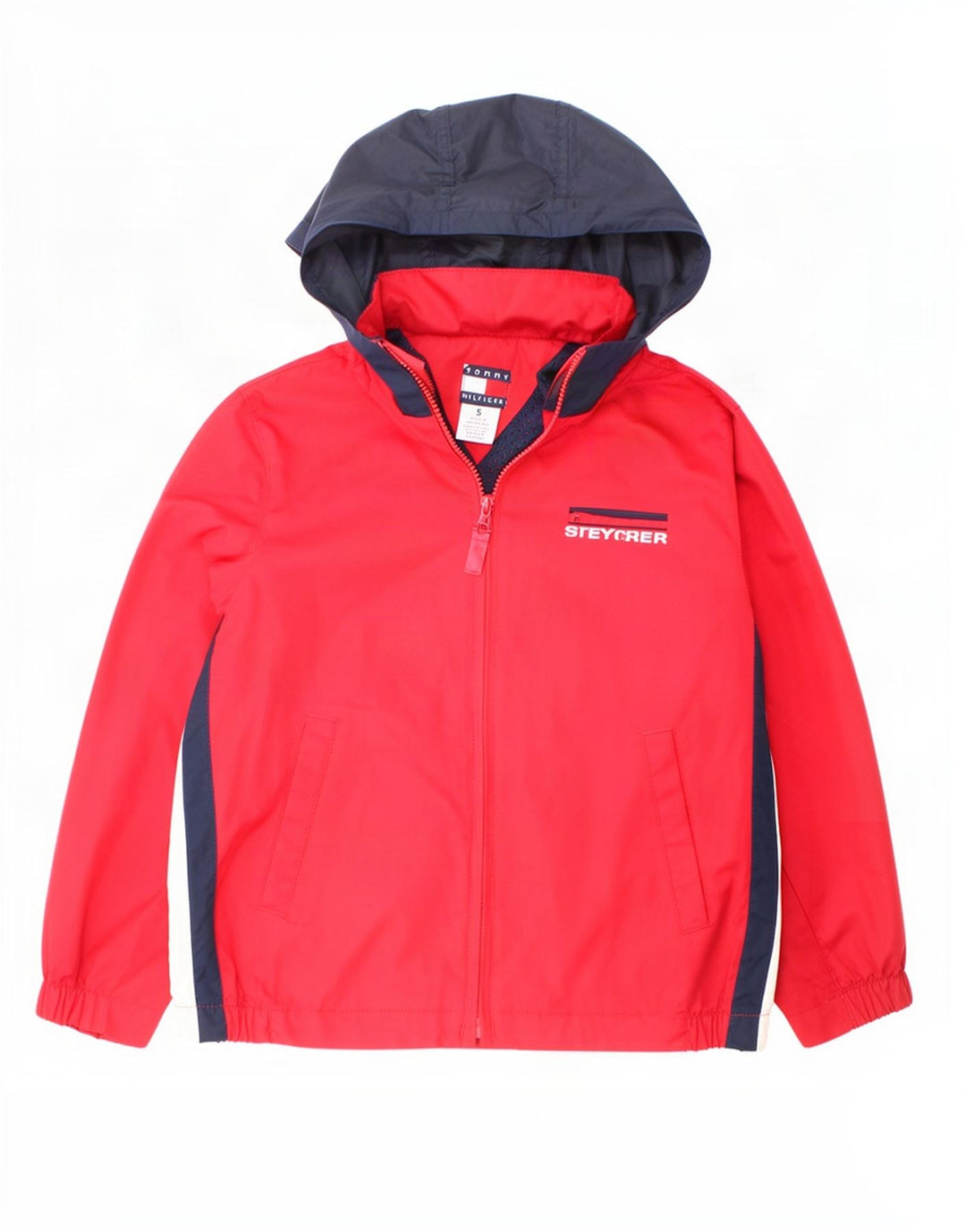 Tommy Hilfiger Jungen-Bomberjacke mit Kapuze, 4–5 Jahre, rotes Farbblockdesign