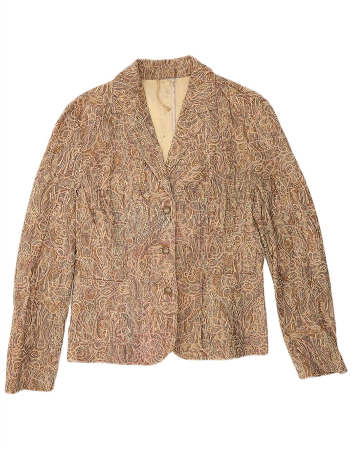 VINTAGE Womens 3 Button Blazer Jacket UK 10 Small Brown Paisley Cotton