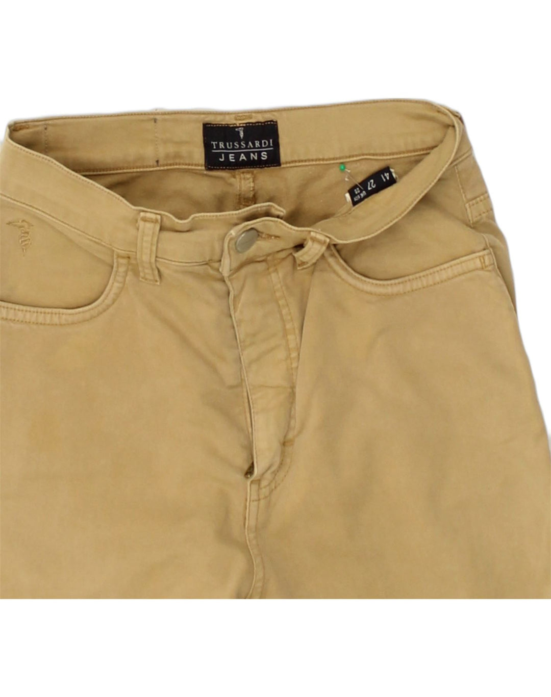 TRUSSARDI Womens Straight Casual Trousers W25 L27 Khaki Cotton | Vintage Trussardi | Thrift | Second-Hand Trussardi | Used Clothing | Messina Hembry 