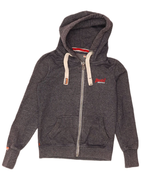 Superdry Damen-Kapuzenpullover mit Reißverschluss, UK 6 XS, graue Baumwolle