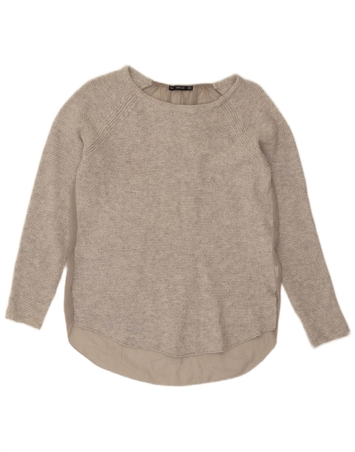 Zara Damen Top Langarm UK 12 Mittelgrau