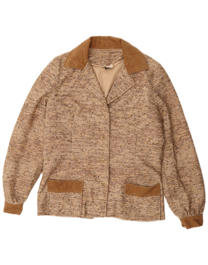 Vintage Damen 4-Knopf-Blazerjacke UK 14 Groß Beige meliert