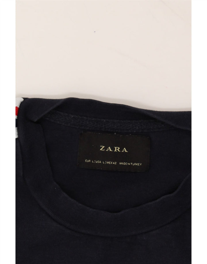 ZARA Mens Sweatshirt Jumper Large Navy Blue Cotton Vintage Zara and Second-Hand Zara from Messina Hembry 