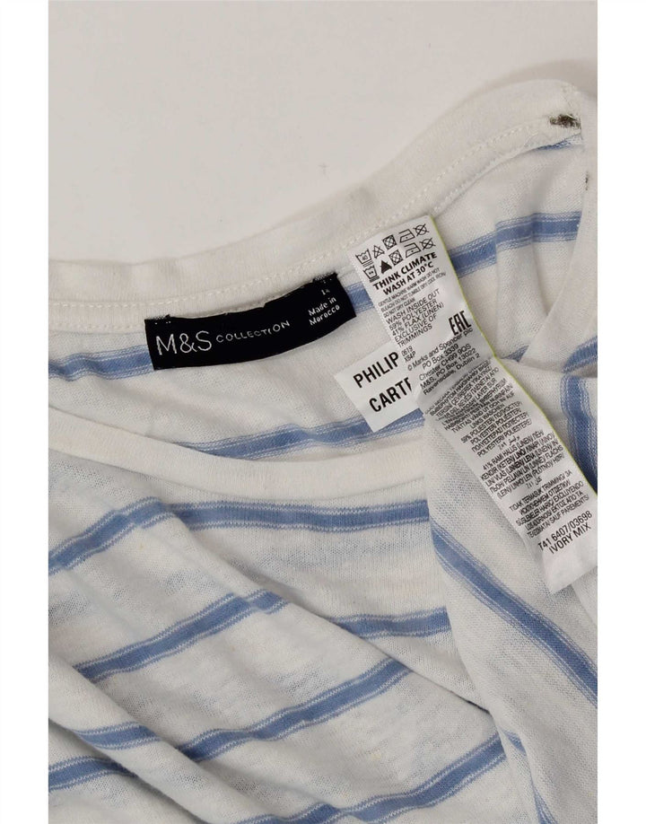 Marks & Spencer Damen-Blusenoberteil, UK-Größe 44, Mittelweiß, gestreift, Polyester