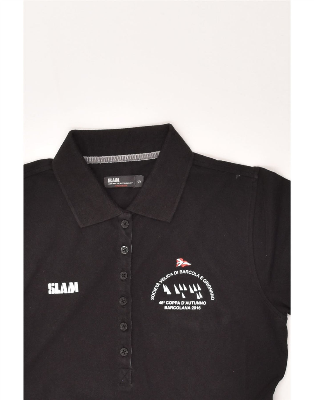 SLAM Womens Polo Shirt UK 10 Small Black Cotton | Vintage Slam | Thrift | Second-Hand Slam | Used Clothing | Messina Hembry 