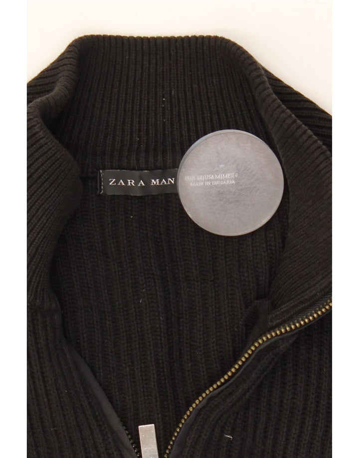 Zara Herren-Cardigan-Pullover, Mittelschwarz, Colourblock-Baumwolle