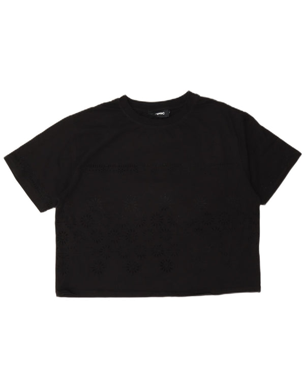 Desigual Damen Crop T-Shirt Top UK 16 Large Schwarz