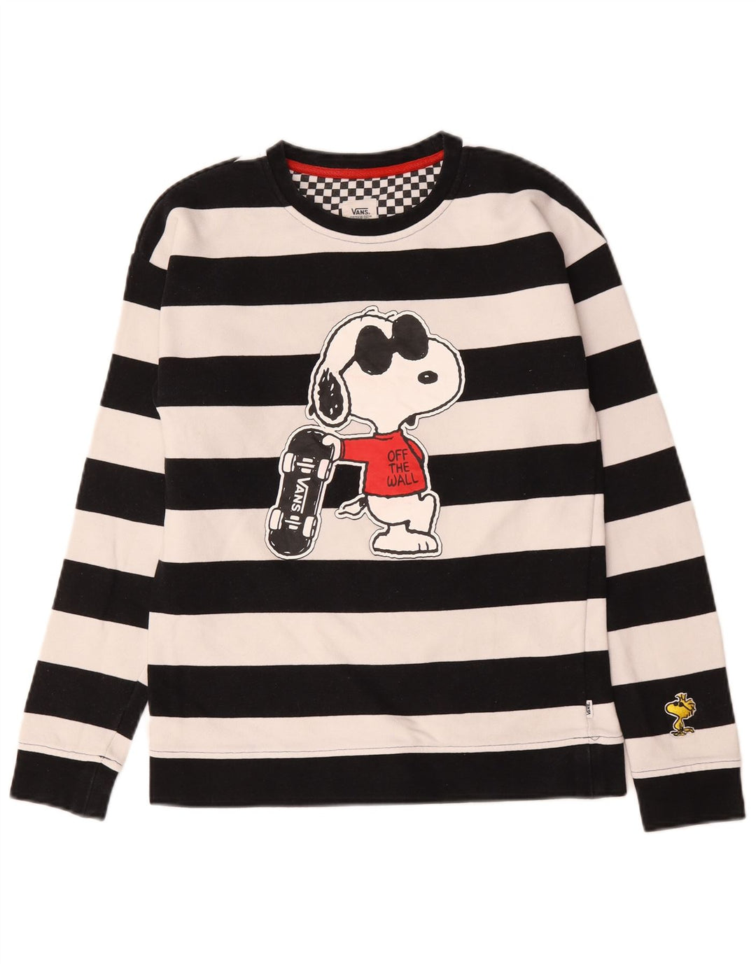 Vans Herren Peanuts Grafik-Oberteil, langärmelig, klein, schwarz gestreift, Baumwolle