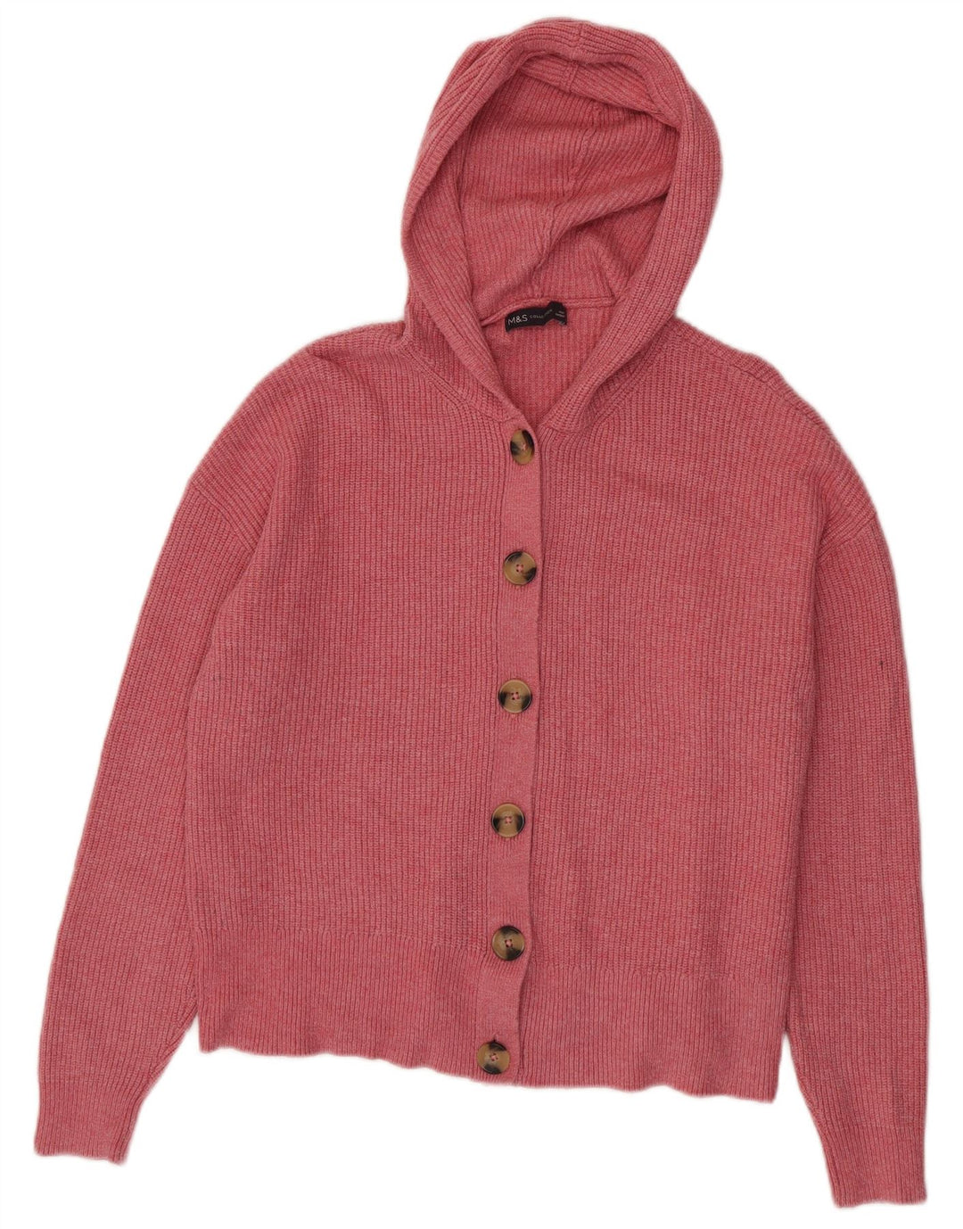 Marks & SPENCER Damen-Strickjacke mit Kapuze, UK 16, Größe L, rosa Viskose