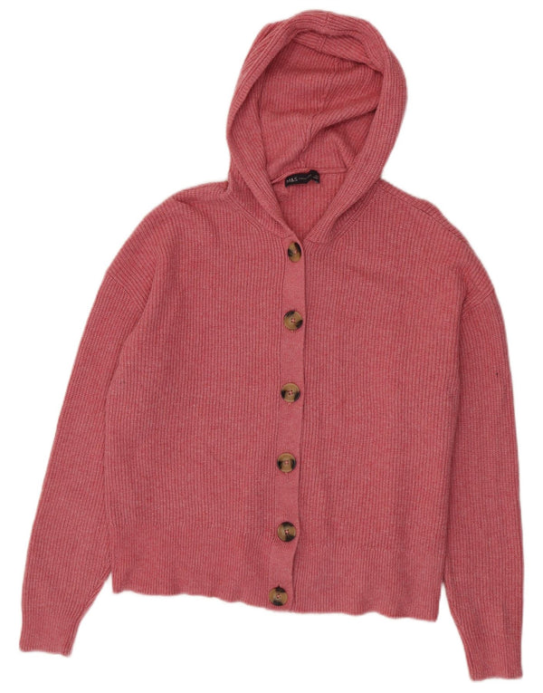 Marks & SPENCER Damen-Strickjacke mit Kapuze, UK 16, Größe L, rosa Viskose