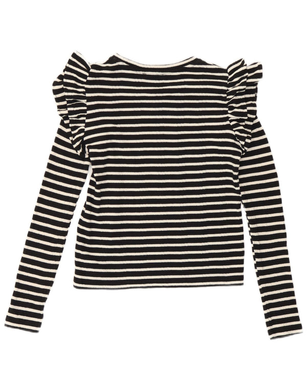 Zara Damen Crop Top Langarm UK 10 Small Schwarz gestreift Baumwolle