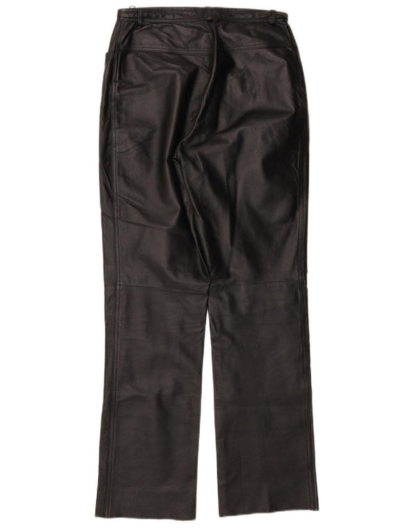 Yuppie Damen gerade Lederhose UK 14 Medium W29 L31 Schwarzes Leder