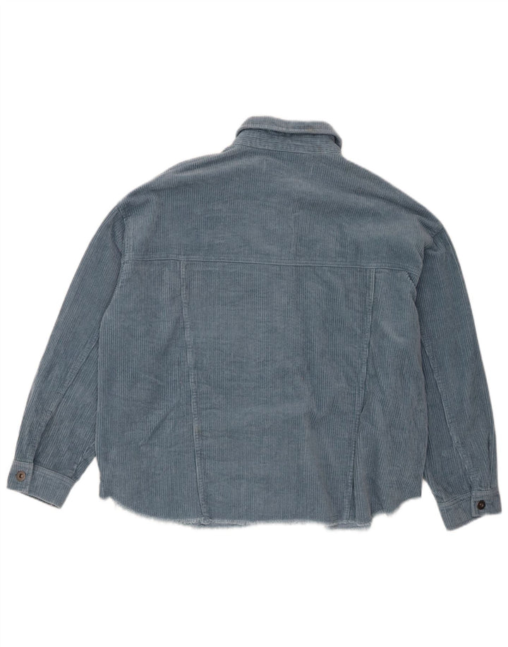 Zara Damen Übergroßes Cordhemd UK 14 Mittelblaue Baumwolle