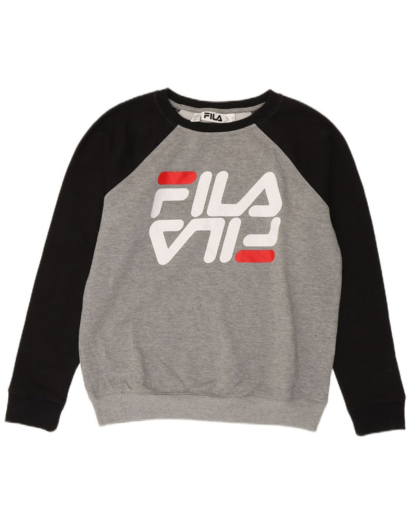 Fila Damen Grafik-Sweatshirt-Pullover UK 16 Large Graue Colourblock-Baumwolle