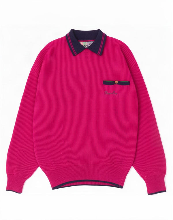Vintage Mens Polo Neck Jumper Sweater IT 52 Large Pink Virgin Wool