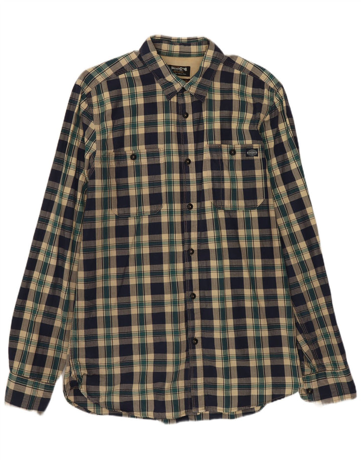 JACK & JONES Herren-Flanellhemd, mittelblau, kariert, Baumwolle
