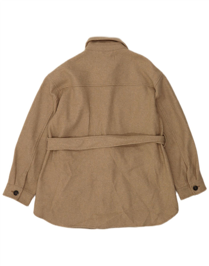 Zara Damen Mantel UK 14 Mittelbeige geflecktes Polyester