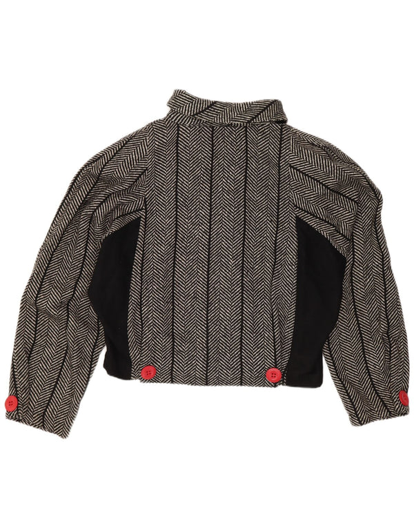 Vintage Damen Crop Batwing Blazer Jacke US 1 XS Schwarze Fischgrätenwolle