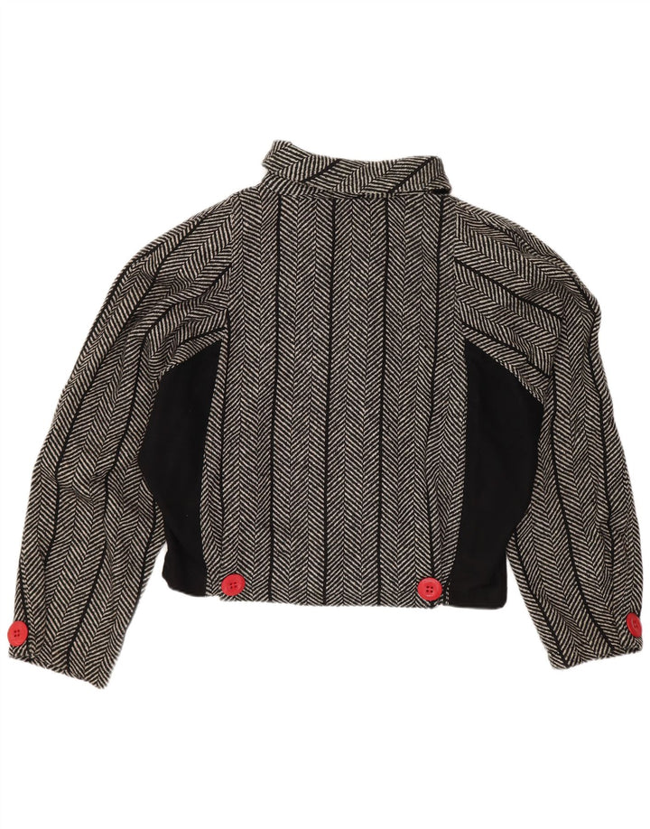 Vintage Damen Crop Batwing Blazer Jacke US 1 XS Schwarze Fischgrätenwolle