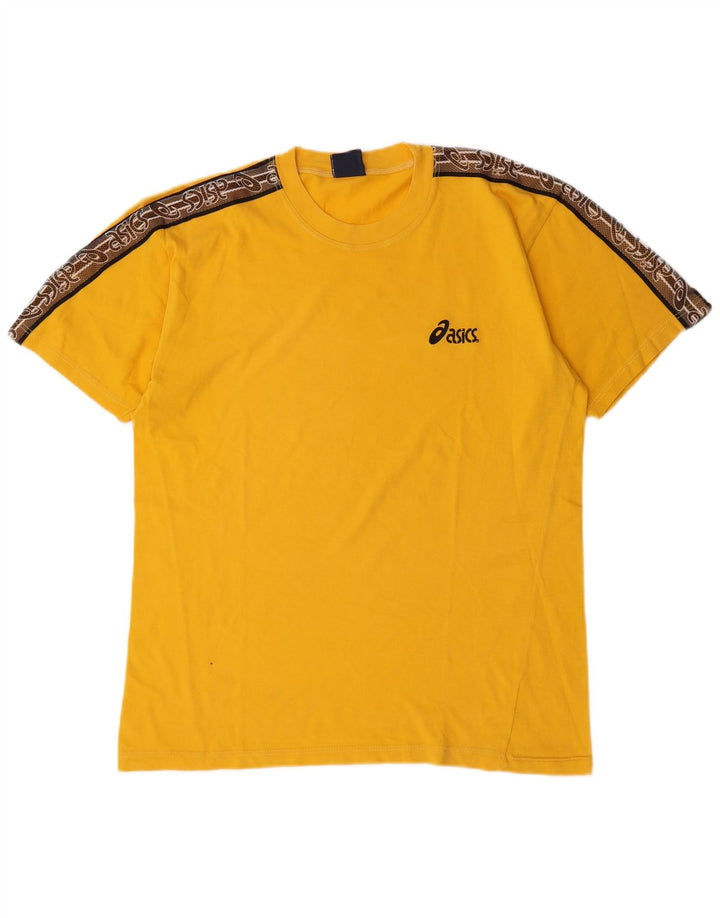 Asics Herren Grafik-T-Shirt-Oberteil aus mittelgelber Colourblock-Baumwolle