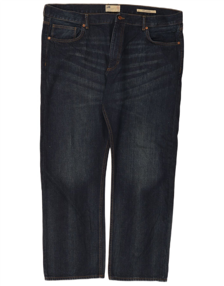 Marks & Spencer Herren Relaxed Straight Jeans W42 L29 Marineblaue Baumwolle