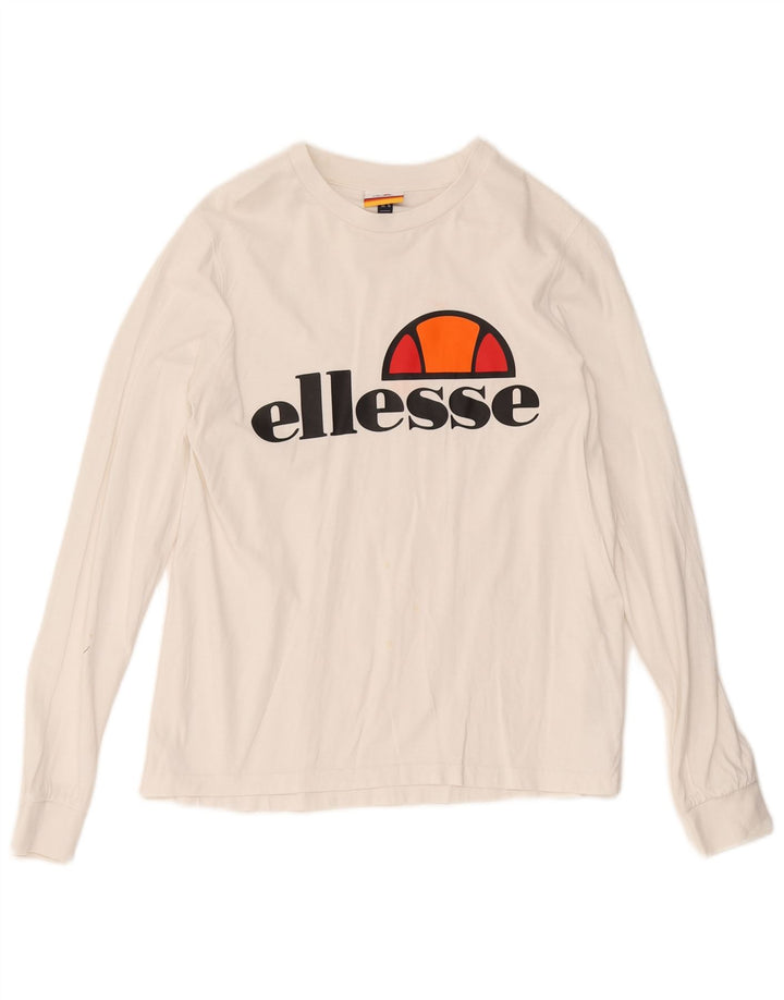 Ellesse Womens Graphic Top Langarm UK 10 Small Weiße Baumwolle