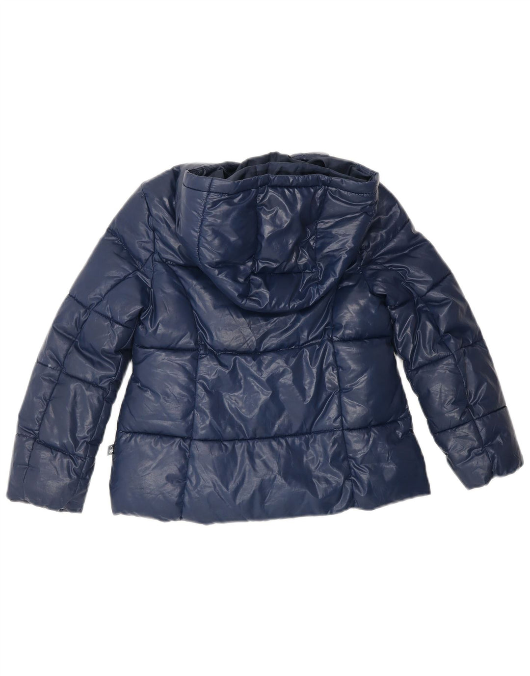 BENETTON Wattierte Mädchenjacke mit Kapuze, 6–7 Jahre, Größe S, Marineblau, Polyester
