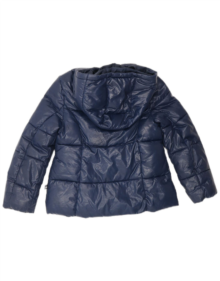 BENETTON Wattierte Mädchenjacke mit Kapuze, 6–7 Jahre, Größe S, Marineblau, Polyester