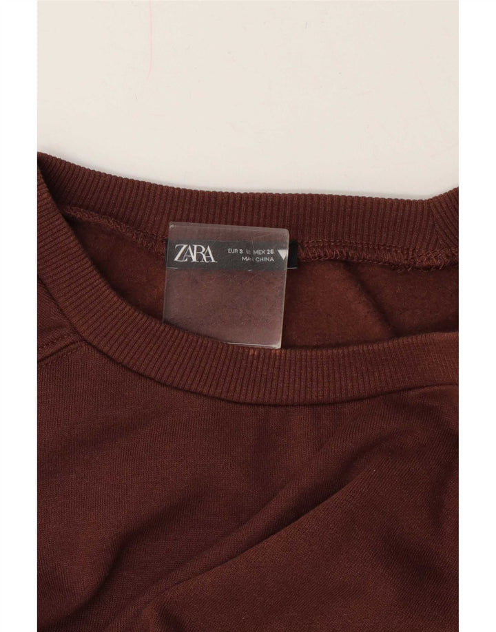 Zara Damen Crop Sweatshirt Pullover UK 10 Small Braun