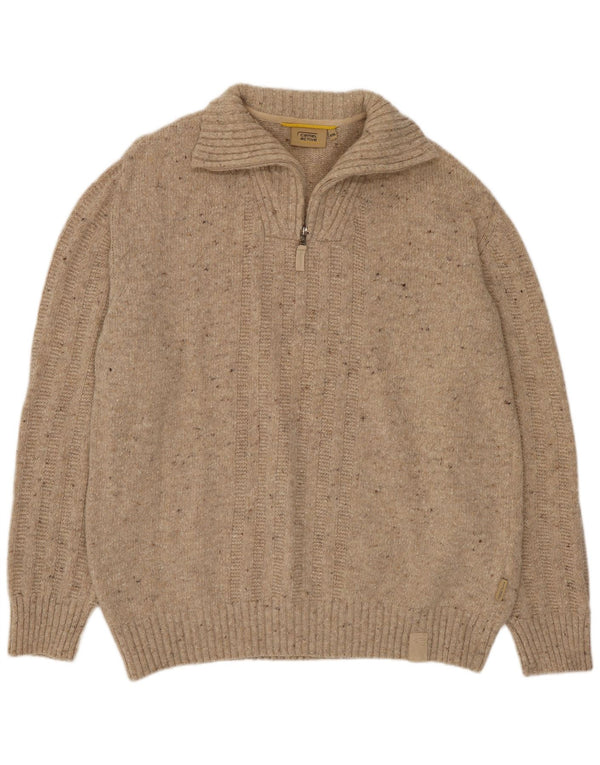 Camel Active Herren-Pullover mit Reißverschluss am Hals, 2XL, beige gesprenkelte Wolle
