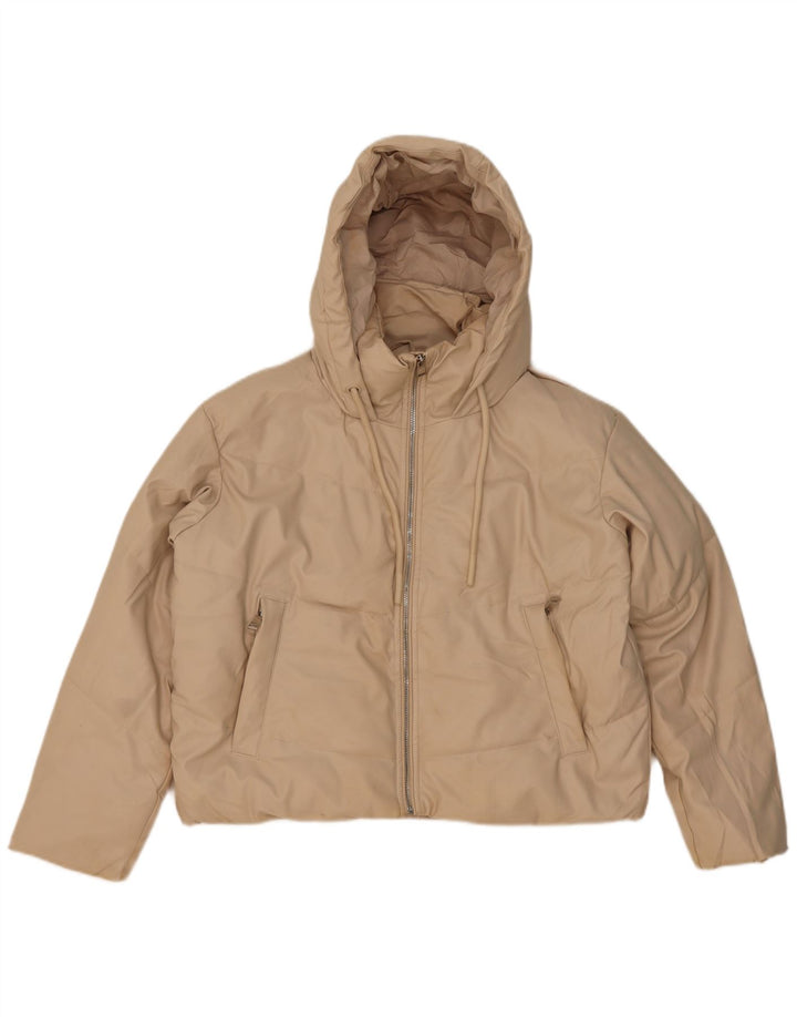 Zara Damen-Kapuzen-Übergröße, gepolsterte Jacke, UK 6, XS, Beige, Polyester