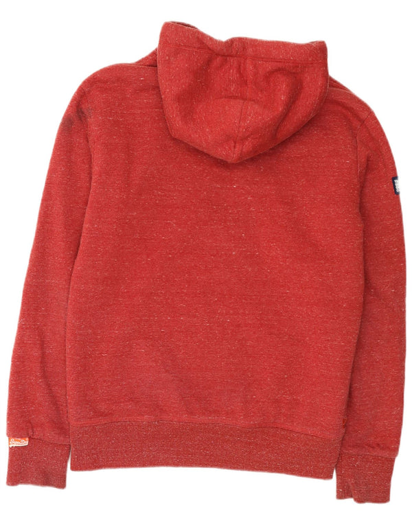 Superdry Herren-Sherpa-Kapuzenpullover mit Reißverschluss, Mittelrot gefleckte Baumwolle